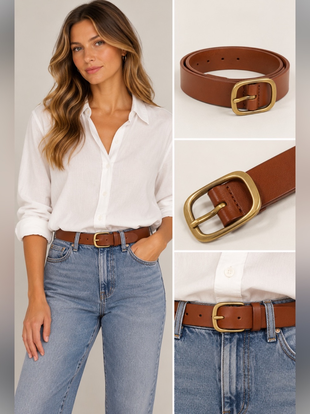 GAP Genuine Leather Cognac Brown Belt Gold Tone Buckle Size S